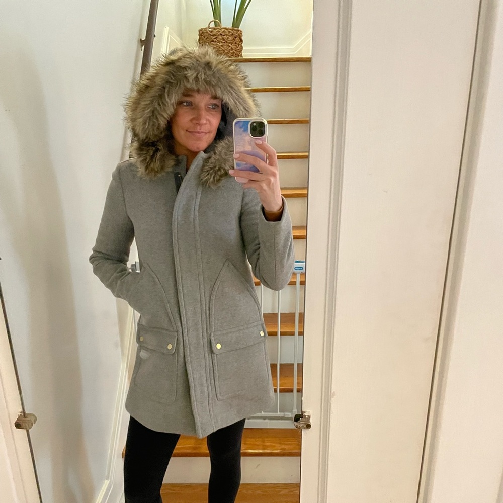 J. Crew Wool & Polyester Faux Fur Hood Coat